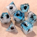 Blue White Shadow Cat Dice - Handmade Resin TTRPG Gift, Cute Kitten D&D Set