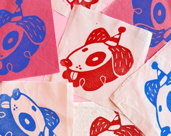 Hand Printed Clown Dog Patch | Sew-on Fabric Patch