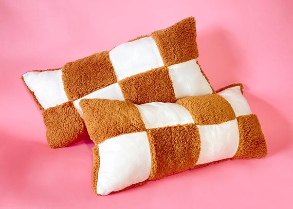 Handmade Checkered Decorative 11x22 Throw Pillow | Made from Recycled Materials
