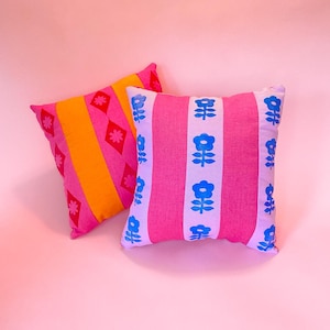 Maximalist Hand Printed 11x11 Mini Striped Throw Pillows | Made from Recycled Materials