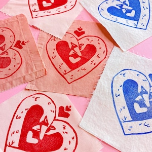 Hand Printed Swan Heart Patch | Sew-on Fabric Patch