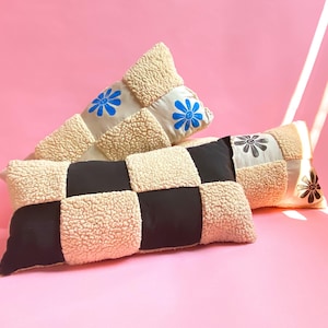 Checkered Happy Flower Sad Flower Decorative 11x22 Throw Pillow | Made from Recycled Materials