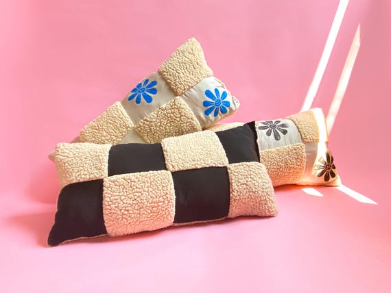 Checkered Happy Flower Sad Flower Decorative 11x22 Throw Pillow | Made from Recycled Materials