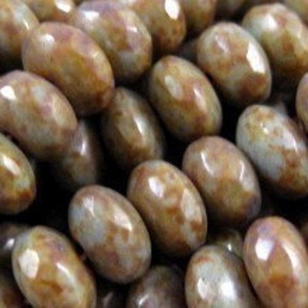 25 Czech Patina Faceted Glass Rondelle Beads/4x7mm