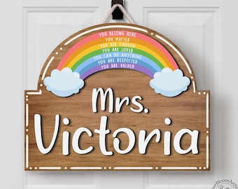 3D Teacher Door Hanger, Teacher Door Sign, Custom Teacher Name Sign, Appreciation Gift, Classroom Decor, Rainbow Wooden Sign Back to School