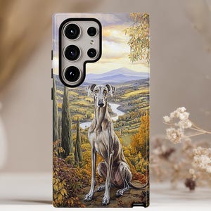 Greyhound Dog Phone Case, for Pet Lovers, Floral Landscape Design, dog Phone Case, Case for iPhone 16 15 14 13 Pro Max Samsung and Google