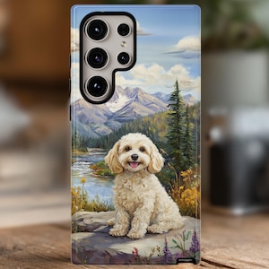 Cavachon Dog Phone Case, Dog Lover gift, Landscape, Fall Aesthetic Phone case for iPhone 16 15 14 Pro Max Samsung Galaxy S25 S24 and Google