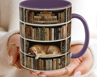 Golden Retriever Dog, Literary Gift, Gifts for Readers, Cup for Readers, Retriever owners gift, mug for readers, coffee mug, dog and books