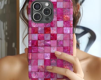 Pink Mosaic Tile Tough Case | Phone Case, Pink phone case, Pink Marble, Case for Phone 17 16 Pro Max Samsung Galaxy and Google