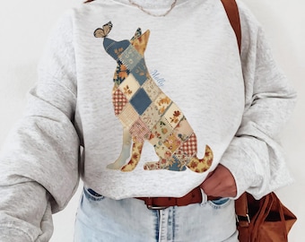 German Shepherd Dog silhouette Shirt, Dog fall vibes, patchwork shirt, German Shepherd Mom, for Shepherd Lovers, Owner Dog Mom