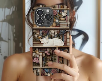 White Cat, Literary Gift, Cat Phone Case, books phone case, Bookcase 3D Case, Case for Phone 17 16 15 14 Pro Max Samsung Galaxy and Google