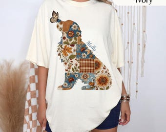 Patchwork Saint Bernard Silhouette, Dog Bernard with Butterfly Crewneck, Patchwork Saint Bernard  custom name dog shirt Comfort Colors