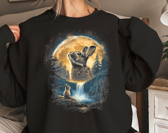 Bunny Sweatshirt, Rabbit Retro Sweatshirt, Cute Bunny Easter Day Gift, Bunny Sweatshirt, Moon and Bunny Shirt Rabbit