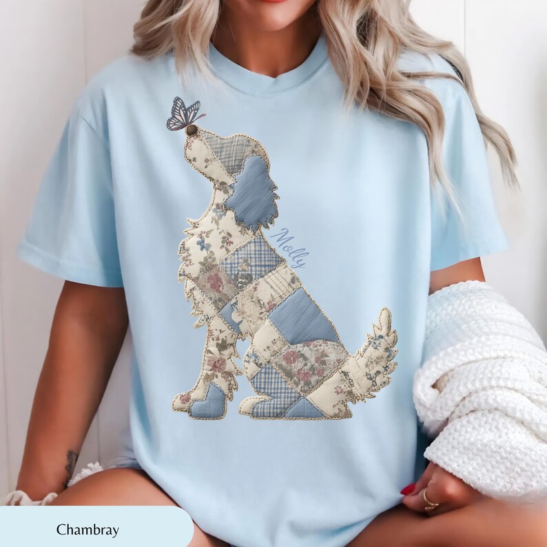 Irish Setter Floral Patchwork Graphic Tee, Pug Silhouette Shirt, Irish ...