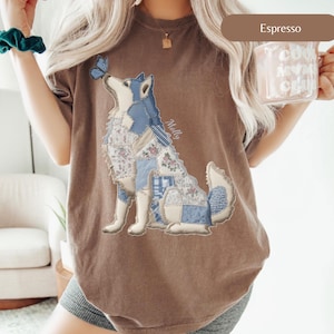 Floral Patchwork Alaskan Malamute  Tee lover , Floral Quilt dog Silhouette Alaskan Malamute Fox tee Patchwork Wolf with Butterfly