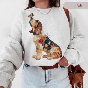 秋の花柄バセットハウンドTシャツ＆スウェットシャツ、パッチワークフォックスシャツ、コンフォートカラーズ®犬用花柄キルティングシャツ、犬用シルエットTシャツ