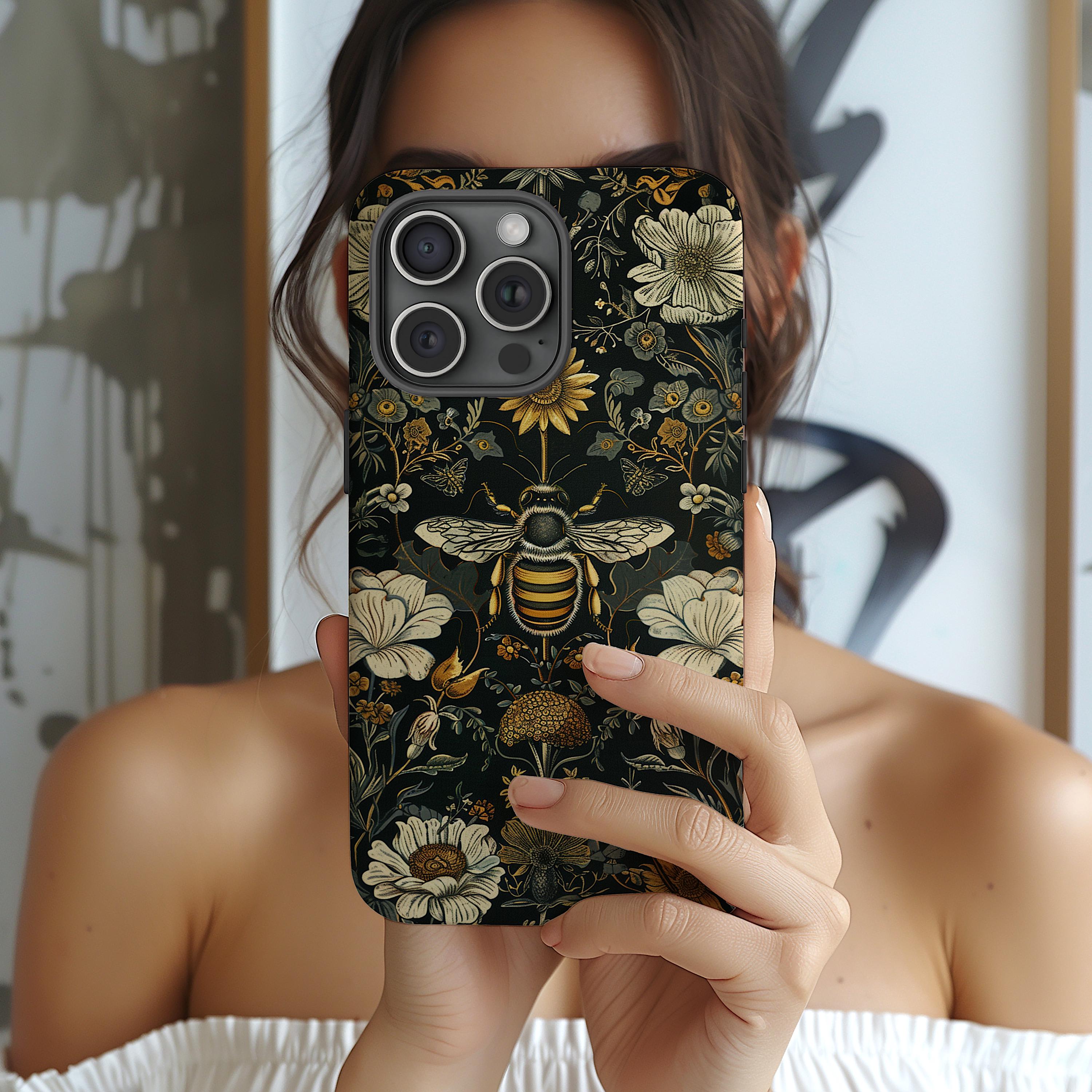 Bees And Wildflowers IPhone 13 Pro Max Case - Dark Blue Floral Protective Case