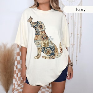 Lapptäcke beaglehund-t-shirt med fjäril och hund, anpassat husdjursnamn som present, hösttröja höstlapptäcke beaglehund, boho-tröja Comfort Colors husdjur