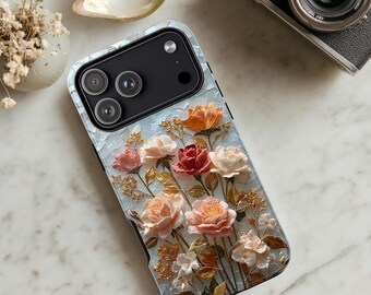 Roses Phone Case, bouquet of roses, 3D Effect, aesthetic Cottagecore Phone Case for iPhone 17 16 15 Pro Max Samsung Galaxy and Google Pixel