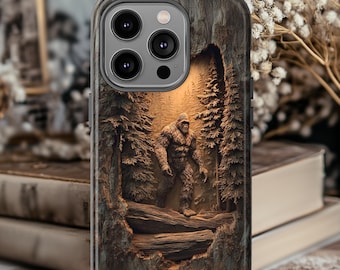 Bigfoot in Forest phone case | Sasquatch wood carving design