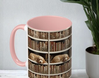 doodle Dog, Cozy Library Dog Mug Goldendoodle dog , Literary Gift, Gifts for Reader, owners gift, mug for readers, coffee mug, dog and books
