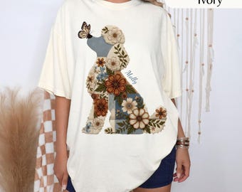 poodle dog and butterfly, custom dog lover shirt, boho floral shirt pet gifts
