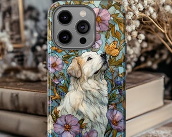 Great Pyrenees dog  Floral Phone Case | Dog Art iPhone Case stained glass
