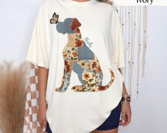 Patchwork Boxer dog Silhouette, Dog Boxer with Butterfly Crewneck, Patchwork Boxer custom name dog shirt Comfort Colors