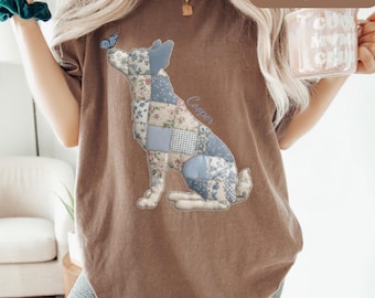Australian Cattle dog shirt  Comfort Colors Patchwork Dog silhouette,  | floral quilted puppy design