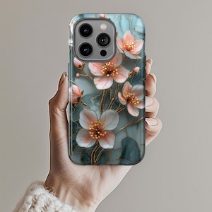 3D Effect Floral Stained Glass Tough Phone Case, Custom Elegant Vintage Flower, Galaxy S25 Case, iPhone 16 15 14 13 12 11