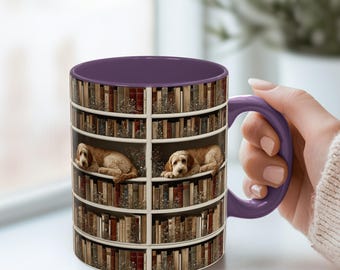 Goldendoodle Dog, Cozy Library Dog Mug doodle dog , Literary Gift, Gifts for Reader, owners gift, mug for readers, coffee mug, dog and books