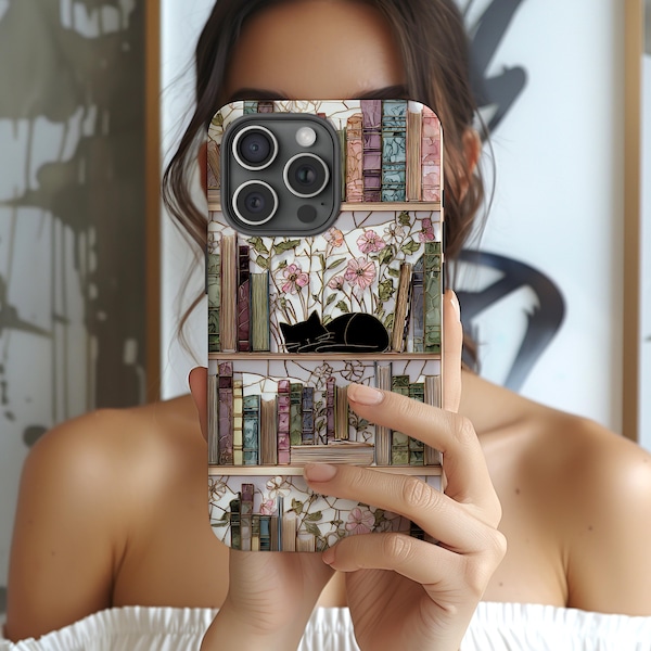 Literary Gift, Cat Phone Case, books phone case, Bookcase 3D Case, Case for Phone 17 16 15 14 13 Pro Max Samsung Galaxy and Google Pixel