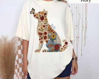 Patchwork Akita dog Silhouette, Dog Akita with Butterfly Crewneck, Patchwork Akita custom name dog shirt Comfort Colors