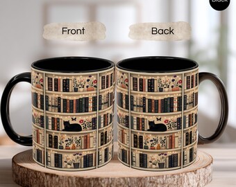 Black Cat boekenplank koffiemok, cadeau boekenliefhebber