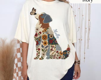 Australian Shepherd dog Silhouette, Dog Australian Shepherd  with Butterfly Crewneck, Patchwork pet custom name dog shirt Comfort Colors