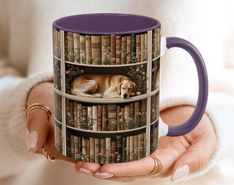 Golden Retriever Dog, Literary Gift, Gifts for Readers, Cup for Readers, Retriever owners gift, mug for readers, coffee mug, dog and books