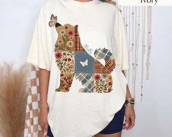 Patchwork chow chow dog Silhouette, Dog chow chow  with Butterfly Crewneck, Patchwork chow chow  custom name dog shirt Comfort Colors