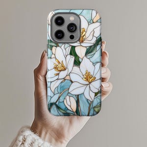 Wildflower Stained Glass Effect Phone Case, Lily flower 3D Mosaic Tough Case, Stained Glass Effect with Flowers, Case for iPhone Samsung