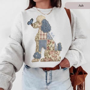 Patchwork poodle Silhouette, Dog poodle with Butterfly Crewneck, Patchwork poodle custom name dog shirt Comfort Colors