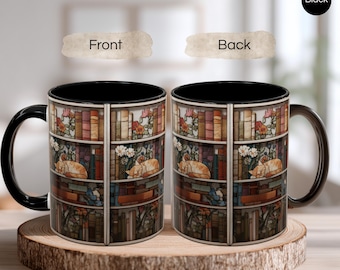 Tazza da caffè Cat Library / Effetto vetro colorato, gatto arancione