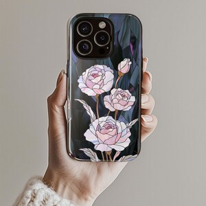 Bloemen stoer hoesje voor iPhone, elegante telefoonhoes, vintage botanisch ontwerp, cadeaus voor haar, telefoonaccessoire natuurliefhebber
