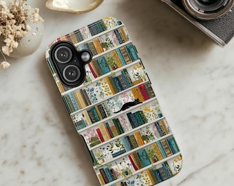 Literary Bookcase Phone Case, Black Cat, Plants, 3D Effect