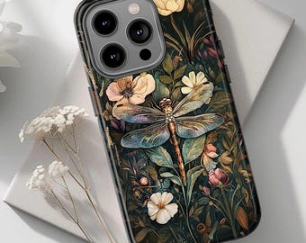 Phone Case Dragonfly, botanical phone case, Cottagecore phone case, Dark Case for Phone 17 16 15 14 Pro Max Samsung Galaxy and Google Pixel