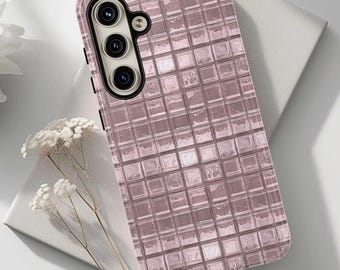 Mosaic Glass Tile Phone Case: Retro Pink Design