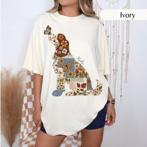 T-shirt personnalisé pour chien Springer Spaniel anglais, motif papillon et chien, cadeau avec le nom de votre animal, t-shirt d'automne patchwork chien, t-shirt bohème Comfort Colors pour animaux