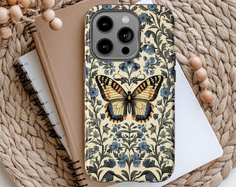 Botanical Phone Case, Butterfly Phone Case - Gift for Nature Lovers, Dark Cottagecore Phone Case for Phone Pro Max Samsung and Google Pixel