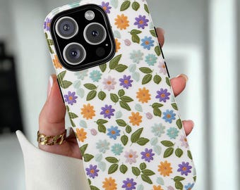 embroidered phone case, small flowers, soft colored flowers, women's phone case for iPhone 16 Pro Max Samsung Galaxy S25 S24 and Google