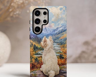 Westie Phone Case, Dog Lover gift Memorial Landscape Design, Phone case for iPhone 17 16 15 14 13 Pro Max Samsung Galaxy S25 S24 and Google