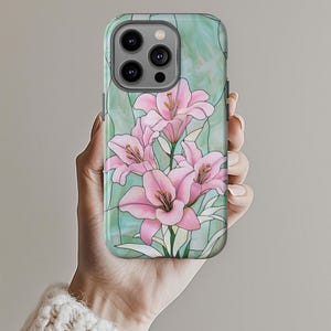 Wildflower Stained Glass Effect Phone Case, Lily flower 3D Mosaic Tough Case, Stained Glass Effect with Flowers, Case for iPhone Samsung
