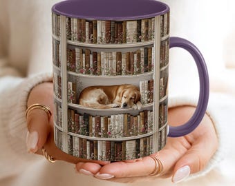 Golden Retriever Dog, Literary Gift, Gifts for Readers, Cup for Readers, Retriever owners gift, mug for readers, coffee mug, dog and books